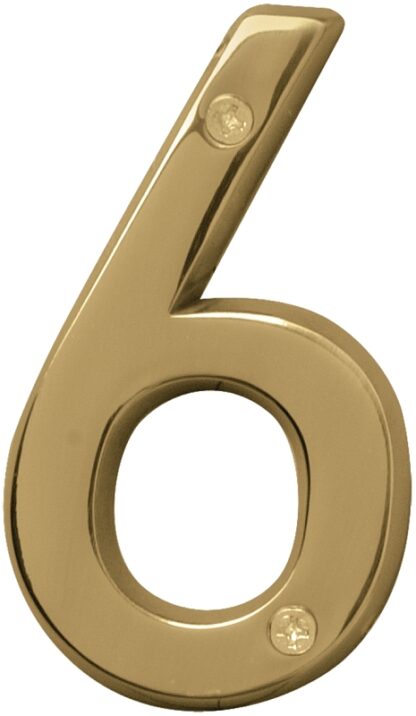 Hy-Ko Prestige Series BR-42PB/6 House Number, Character: 6, 4 in H Character, Brass Character, Brass Sells in Quantity of 3