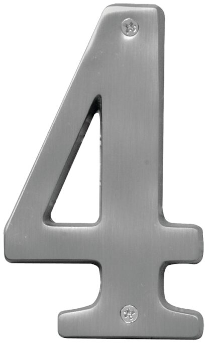 Hy-Ko Prestige Series BR-51SN/4 House Number, Character: 4, 5 in H Character, Nickel Character, Brass Sells in Quantity of 3