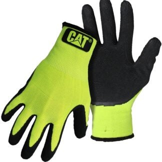 Cat CAT017418M High-Visibility Coated Gloves, M, Knit Wrist Cuff, Latex Coating, Polyester Glove, Green