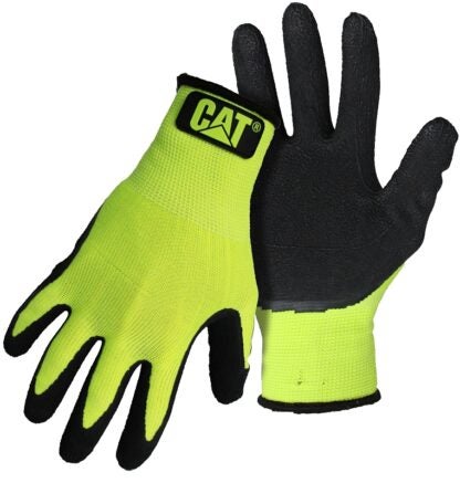 Cat CAT017418M High-Visibility Coated Gloves, M, Knit Wrist Cuff, Latex Coating, Polyester Glove, Green