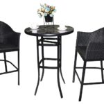 Seasonal Trends 59663 Newport High Bar Chat Set, 3-Piece, 250 lb Seating, Glass Tabletop, Brown Table, Woven Seat