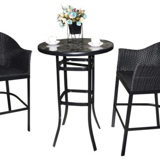 Seasonal Trends 59663 Newport High Bar Chat Set, 3-Piece, 250 lb Seating, Glass Tabletop, Brown Table, Woven Seat