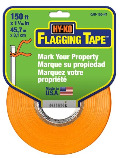 Hy-Ko CAR-100-HT Flagging Tape, 150 ft L, 1-1/16 in W, Orange, Plastic Sells in Quantity of 3