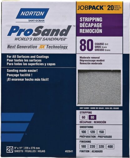 Norton ProSand 07660702630 Sanding Sheet, 11 in L, 9 in W, Coarse, 80 Grit, Aluminum Oxide Abrasive, Paper Backing Sells in Quantity of 50