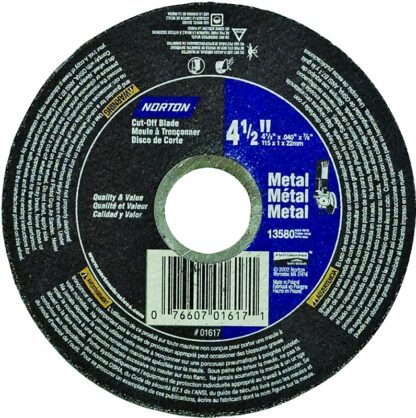 NORTON 07660701617 Cut-Off Wheel, 4-1/2 in Dia, 0.04 in Thick, 7/8 in Arbor, 60 Grit, Fine