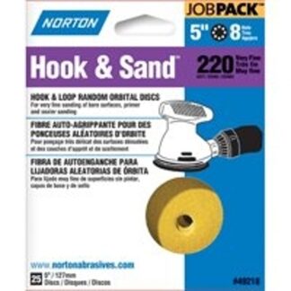 NORTON 49218 Sanding Disc, 5 in Dia, Coated, P220 Grit, Very Fine, Aluminum Oxide Abrasive, C-Weight Paper Backing