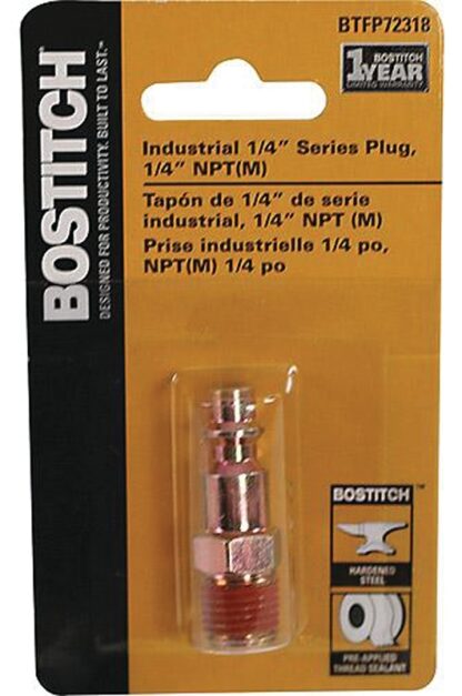 Bostitch BTFP72318 Hose Plug, 1/4 in, NPT Male, Steel, Plated Sells in Quantity of 4