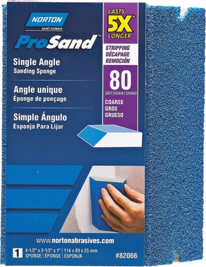 NORTON ProSand 82066 Sanding Sponge, 4-1/2 in L, 3-1/2 in W, 80 Grit, Coarse, Aluminum Oxide Abrasive