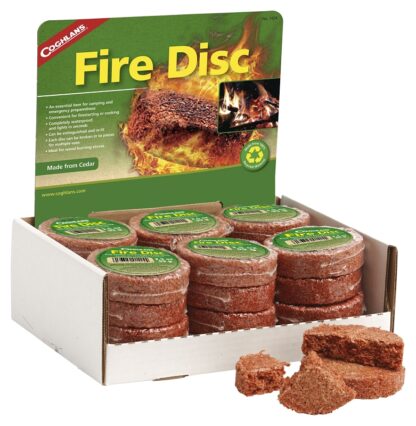 COGHLAN'S 1424 Fire Disc, 30 min Total Burning, Composition Paraffin, Cedar Sawdust, Solid, Reddish Brown Sells in Quantity of 24