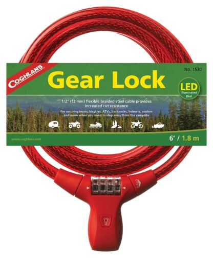 Coghlan's 1530 Gear Lock, Steel, Hi-Viz Red, Vinyl-Coated