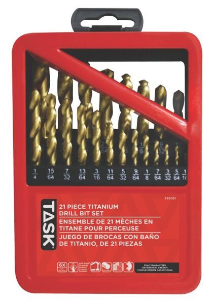 Task T90021 Drill Bit Set, 21-Piece, HSS, Titanium