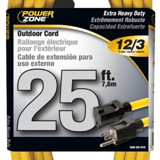 PowerZone OR500825 Extension Cord, 12 AWG Cable, 25 ft L, 125 V, Yellow