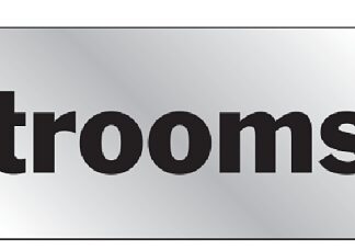 Hy-Ko 488 Sign, Restrooms, Silver Background, Vinyl, 2 x 8 in Dimensions Sells in Quantity of 10