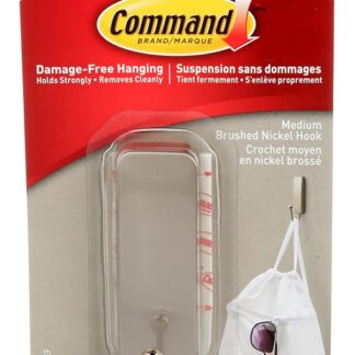 Command 17034BN-ES Medium Decorative Hook, 1 in W, Metal/Plastic, Brushed Nickel, 3 lb Sells in Quantity of 4