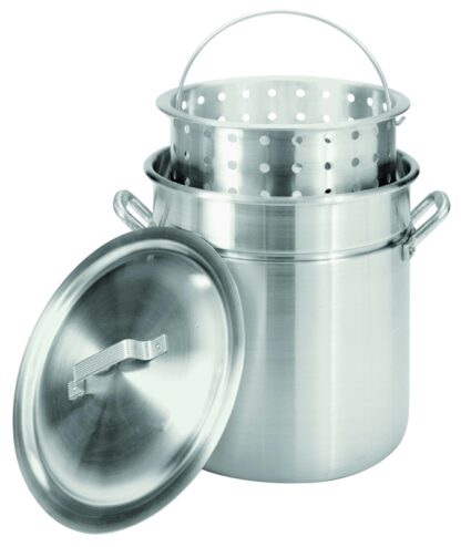 Bayou Classic 4042 Stock Pot with Basket, 42 qt Capacity, Aluminum, Riveted Handle