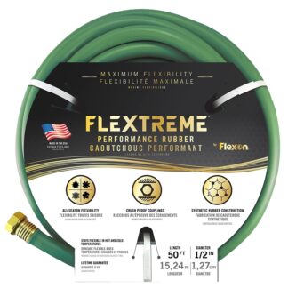 Flexon PH1250G Garden Hose, 1/2 in, 50 ft L, Rubber, Green