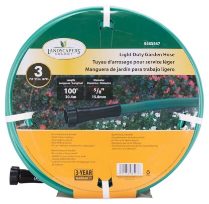 Landscapers Select GH-58503-1003L Garden Hose, 100 ft L, Female x Male, PVC, Green