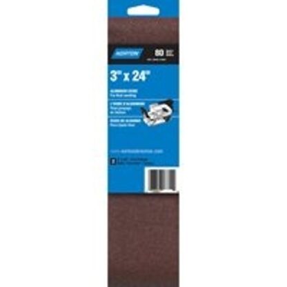 NORTON 48620 Sanding Belt, 3 in W, 24 in L, 80 Grit, Medium, Aluminum Oxide Abrasive