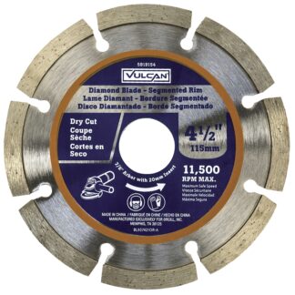 Vulcan 937421OR Diamond Blade, 4.5 in Dia, 7/8 in Arbor, Synthetic Industrial Diamond and 2% Cobalt Cutting Edge