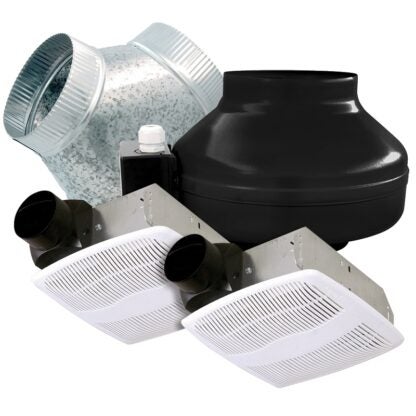 Air King ILK ILK24 Dual Inlet In-Line Exhaust Fan Kit, 9-1/2 in W, 0.4 A, 115 V, 130 cfm Air, Metal, White