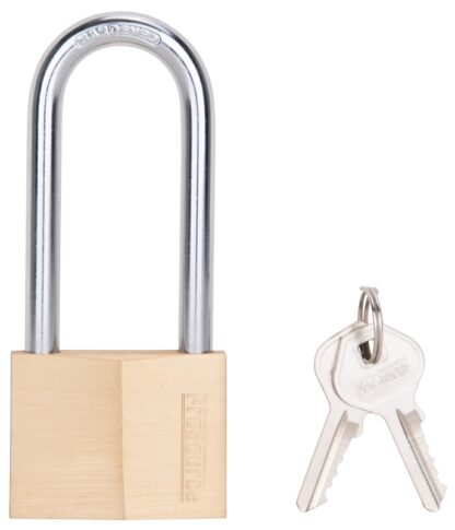 ProSource HD-250DLS Padlock, Long Shackle, 5/16 in Dia Shackle, 3 in H Shackle, Steel Shackle, Brass Body, Solid Brass