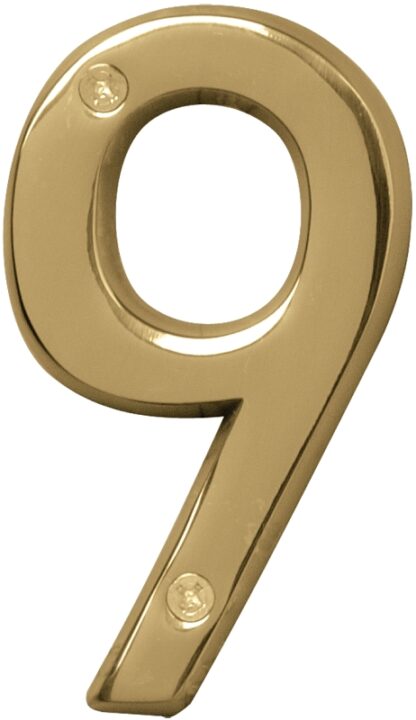 Hy-Ko Prestige Series BR-42PB/9 House Number, Character: 9, 4 in H Character, Brass Character, Solid Brass Sells in Quantity of 3