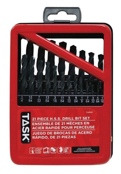 Task T40021 Drill Bit Set, 21-Piece, HSS