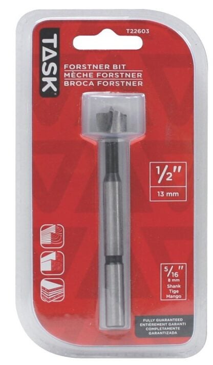 Task T22603 Forstner Bit, 1/2 in Dia, 5/16 in Dia Shank, Hex Shank