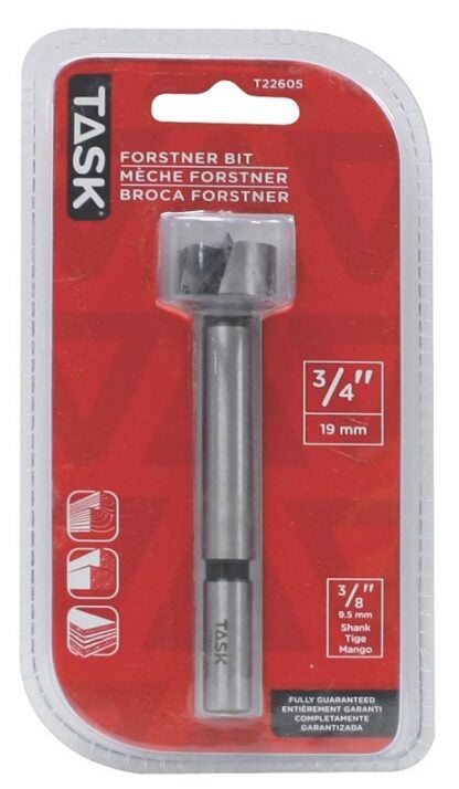 Task T22605 Forstner Bit, 3/4 in Dia, 3/8 in Dia Shank, Hex Shank