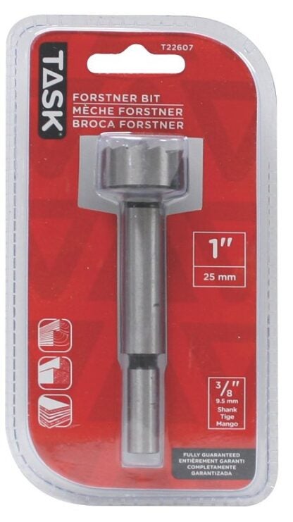 Task T22607 Forstner Bit, 1 in Dia, 3/8 in Dia Shank, Hex Shank