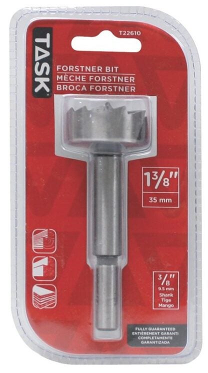 Task T22610 Forstner Bit, 1-3/8 in Dia, 3/8 in Dia Shank, Hex Shank