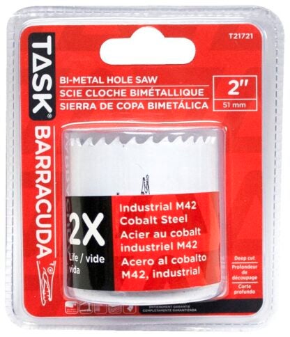 Task T21721 Hole Saw, 2 in Dia, 1-7/8 in D Cutting, Carbon Steel Cutting Edge