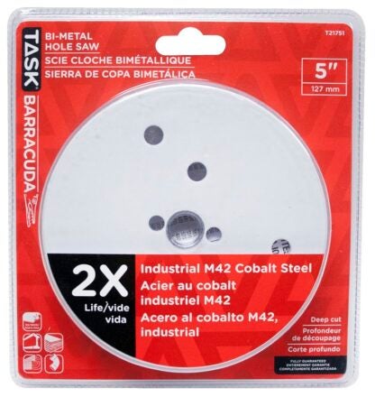 Task T21751 Hole Saw, 5 in Dia, 1-7/8 in D Cutting, Carbon Steel Cutting Edge