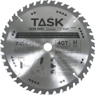 Task Hardbody T22652B Finishing Saw Blade, 7-1/4 in Dia, 5/8 in Arbor, 40-Teeth, Carbide Cutting Edge