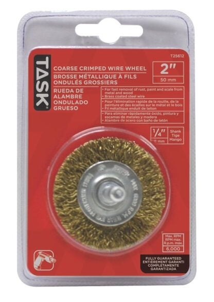 Task T25612 Wire Wheel, 1/4 in Arbor/Shank, Crimped Bristle, 2 in Dia Bristle