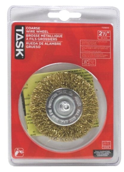 Task T25614 Wire Wheel, 2-1/2 in Dia, 1/4 in Arbor/Shank, Crimped Bristle, Steel Bristle