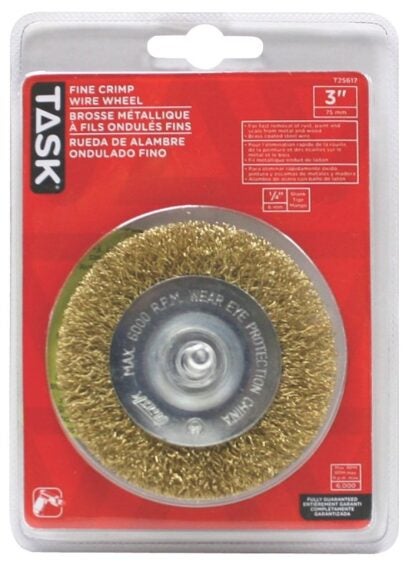 Task T25617 Wire Wheel Brush, 3 in Dia, 1/4 in Arbor/Shank, Crimped Bristle, Steel Bristle