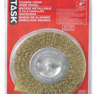 Task T25618 Wire Wheel Brush, 4 in Dia, 1/4 in Arbor/Shank, Crimped Bristle, Steel Bristle