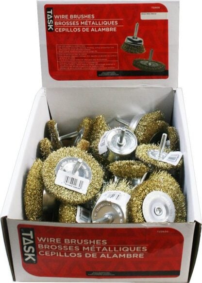 Task T22630 Wire Wheel and Cup Brush Kit, 1/4 in Arbor/Shank, Steel Bristle Sells in Quantity of 30