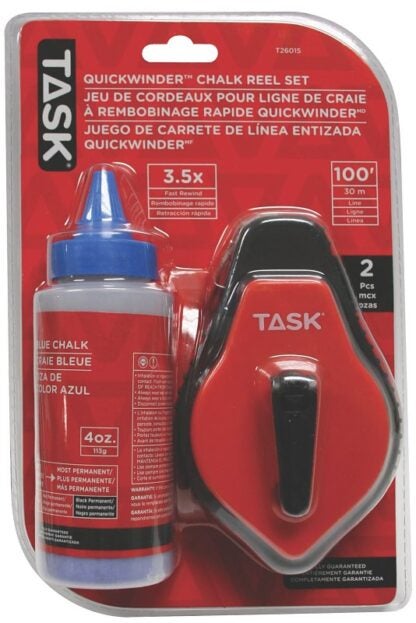 Task Quickwinder Plus Series T26015 Chalk Reel Set, 100 ft L Line