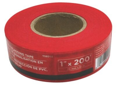 Task T59202 Flagging Tape, 200 ft L, 1 in W, Red, PVC