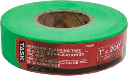 Task T59205 Flagging Tape, 200 ft L, 1 in W, Green, PVC