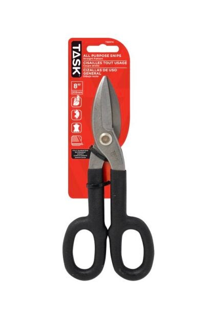 Task T22374 Snip, 8 in OAL, Straight Cut, Chrome Molybdenum Steel Blade