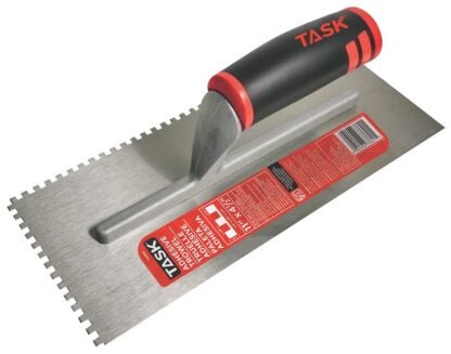 Task T33621 Adhesive Trowel, 11 in L Blade, 4-1/2 in W Blade, HCS Blade, Square Notch End, FlexFit Grip Handle