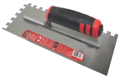 Task T33627 Adhesive Trowel, 11 in L Blade, 4-1/2 in W Blade, HCS Blade, Square Notch End, FlexFit Grip Handle