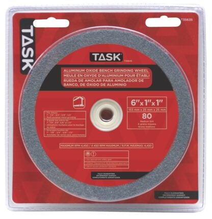 Task T35635 Grinding Wheel, 6 in Dia, 3/4 in Thick, 1 in Arbor, 80 Grit, Medium, Aluminum Oxide Abrasive