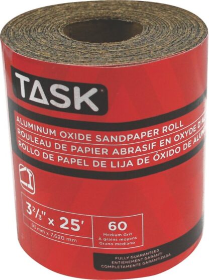 Task T32305 Sandpaper Roll, 3-2/3 in W, 25 ft L, 60 Grit, Medium, Aluminum Oxide Abrasive