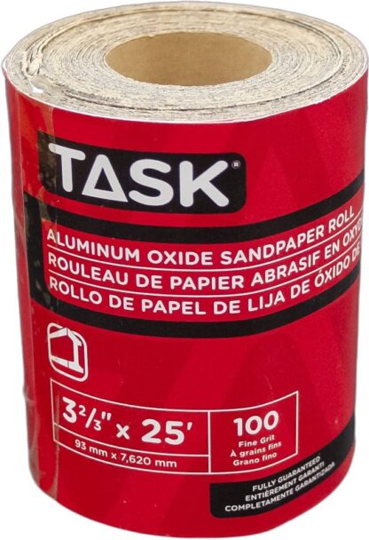 Task T32313 Sandpaper Roll, 3-2/3 in W, 25 ft L, 100 Grit, Fine, Aluminum Oxide Abrasive