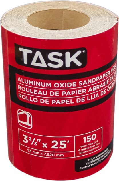 Task T32315 Sandpaper Roll, 3-2/3 in W, 25 ft L, 150 Grit, Very Fine, Aluminum Oxide Abrasive