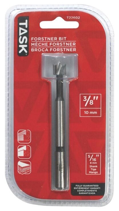 Task T22602 Forstner Bit, 3/8 in Dia, 5/16 in Dia Shank, Hex Shank